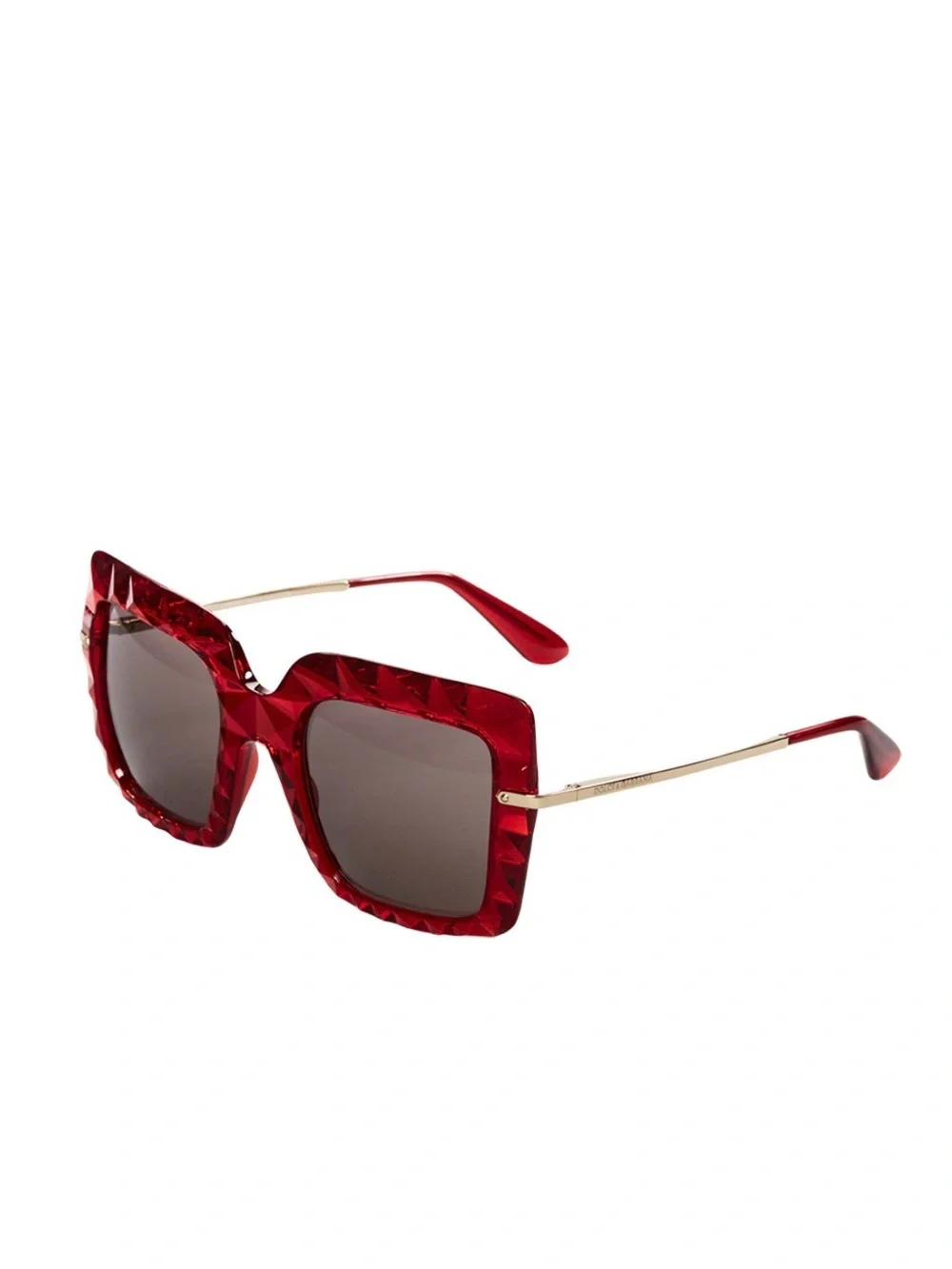 Dolce & Gabbana Women's Red Faceted Square Frame Sunglasses with Dark Lenses